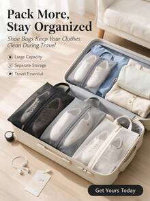 1pc Portable Travel Shoe Storage Bag, Large Capacity Handheld Shoe Bag With Handle, Dust-Proof And Breathable, Suitable For Gym Sports And Fitness, Easy To Clean Home Closet Storage, Practical Gift For Travelers - Multicolor - View 2