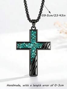 1pc Minimalist Knife-Pattern Ice Blue Rhinestone Cross Chain Fashion Alloy Multi-Color Men's Necklace Suitable For Daily Wear - One Size Fits All - View 3