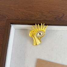1pc French Unique Exaggerated Evil Eye Brooch, Niche Design, European And American Style, Versatile Clothing Accessory - Gold - View 4