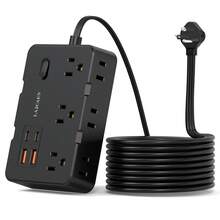 JcBlaon Stopkontak Pelindung Lonjakan Arus 5 kaki dengan 4 Port USB (2 USB-C), Perpanjangan Stopkontak Lebar 6 inci, Dapat Dipasang di Dinding, Steker Pipih Ultra Tipis - Steker Tipe B AS (110-127V) - View 2