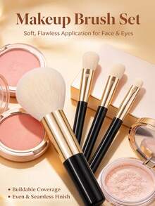 7PCS Makeup Brush Set Powder Brush Highlighter Brush Eyeshadow Brush Concealer Brush Mini Makeup Sponge Pink Triangle Powder Puff Beginner Portable Makeup Tools - Black - View 5