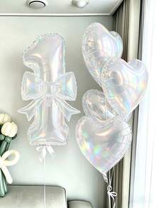 Juego de 6 globos transparentes de colores con números y corazones, incluye globos de números 0-9 de 24 pulgadas decorados con lazos de colores y globos de corazones a juego - Colorido y transparente - Ver 3