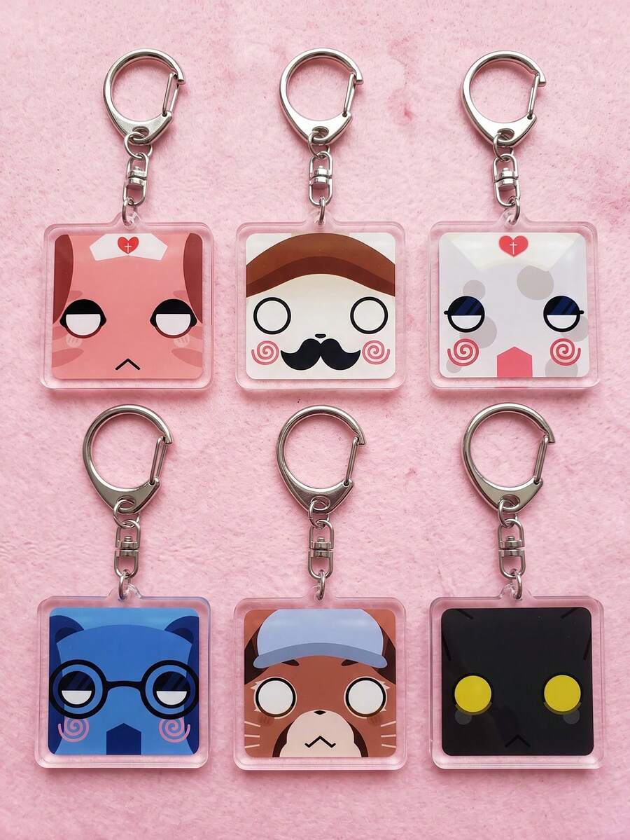 6Pcs Animal Hospital Acrylic Keychains, Q-Version Cartoon Animal Face Pattern, Car Key Pendant, Ita Bag Accessory, Daily Decoration, Halloween Gift, Birthday Gift, Christmas Gift, Party Favor, Graduation Gift, Back To School, Exquisite Collection, All Seasons - Multicolor - View 1