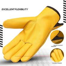 Unisex Cowhide Work Gloves, Wear Resistant, For Welding, Gardening, Woodworking, Construction, Barbecue, Camping - Yellow - View 4