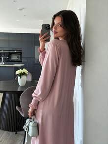 1pc Simple Breathable Skin-Friendly Fabric Back Zipper Elastic Sleeve Design Women's Dress Abaya For Daily Wear - Multicolor - View 4