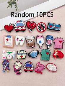 Random 10PCS Medical Theme Sweet Cartoon PVC Shoe Charms DIY Accessories Funny Pattern Clogs Shoe Decoration Buckles Detachable Shoe Buttons Decor - Multicolor - View 11