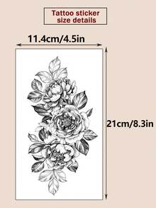1pc Fashionable Cool Semi-Permanent Temporary Tattoo Sticker, Disposable Tattoo, Couple Tattoo, Rose & Floral Pattern Tattoo Sticker, Waterproof Non-Reflective Easy To Use, Very Realistic, Suitable For Women Or Men Chest, Waist, Abdomen, Legs, Arms, Lasts 2-5 Days, Suitable For Parties, Performances, Travel And Other Occasions - Black - View 4