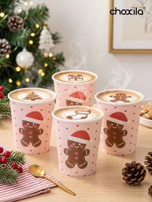 choxila 25/50/100pcs Assorted Design Christmas Disposable Paper Cups, Holiday Decoration Party Cups, Themed Coffee Beverage Cups, Christmas Party Holiday Gathering Home Party Friends Gathering Holiday Tableware - B - View 3
