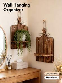 1pc Wooden Cutting Board Wall Shelf Set, Hanging Display Rack With Jute Bow, Farmhouse Floating Organizer, For Living Room Bedroom Bathroom Entryway Home Decor Gift - View 1