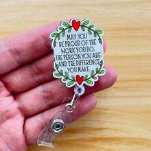 Retractable D-Shaped Badge Reel With Funny Quote Design, Nurse Hospital ID Badge Clip Office Lanyard, 1pc - A - View 6