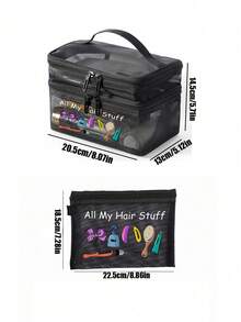 Mesh Makeup And Grooming Storage Bag, Printed With The "All My Hair Stuff" Pattern, Paired With The Same Mesh Portable Storage Bag,Double-Layer Transparent Toiletry Storage Bag,Travel And Business Trip Toiletry Portable Storage Bag - Multicolor - View 11