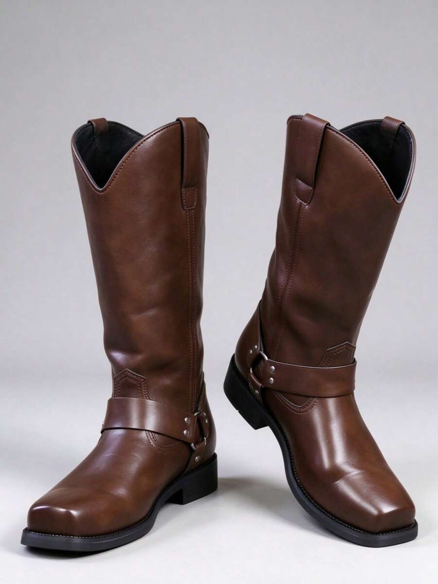 Men's Western Cowboy Boots, Premium Leather, Classic Design, Durable, Suitable For Autumn/Winter, Concerts, Rodeo Events, Daily Wear, Western Style Parties, Classic Style - Brown - View 1