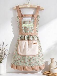 Women's Custom Floral Ruffle Apron Dress - Cute Princess Style Kitchen Apron With Towel, Oil-Proof Cooking Apron, Suitable For Home, Baking, Cleaning, Decorative Apron With Pockets, Oil-Proof Apron, Custom Homewear, Pastoral Style Apron, Gift For Her Home Chef Apron, Adjustable Vintage Apron, Create Housewife Look - Multicolor - View 4