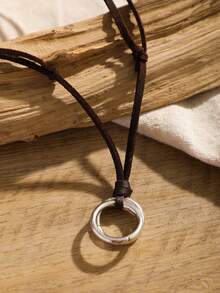 1pc Vintage Punk Fashion Round Pendant PU Leather Men's Necklace - Silver - View 5