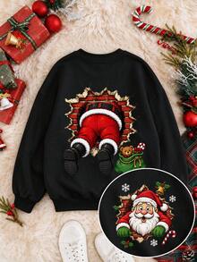 Tween Boy Casual Fun Print Crew Neck Long Sleeve Sweatshirt, Autumn/Winter Top - Black - View 3