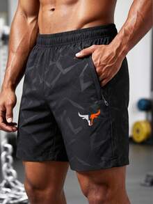 Men's Zipper Pocket Running Fitness Outdoor Sports Casual Shorts - Black - View 6
