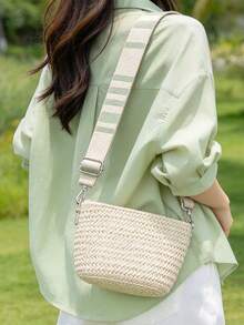 Wide Strap Replacement Bag Strap, Striped Adjustable Crossbody Bag Strap - Mint Green - View 2