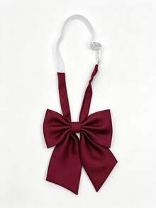 1pc JK Style Solid Color Ribbed Bowknot, Adjustable Pre-Tied Bowknot Collar Flower, School Uniform Accessory Unisex, 5 Colors Available, Suitable For Daily, School, Date, Party Wear - Burgundy - View 3