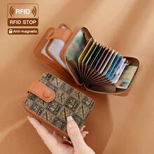 ONDY Zipper Large Capacity Card Holder For Women 12 Card Slots - Zipper & Snap Closure, Double Layer Vertical Multi-Function Driver's License & ID Card Organizer, RFID Anti-Theft, Vintage Floral Print Fabric, Daily Commute Shopping Dating Fashion Accessory, Birthday Gift For Girlfriend, Valentine's Day Gift - Multicolor - View 1