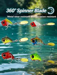 GOTURE 1pc Metal Sinking Hard VIB Lure With Treble Hook And Rotating Blade, Suitable For Freshwater And Saltwater - Multicolor - View 1