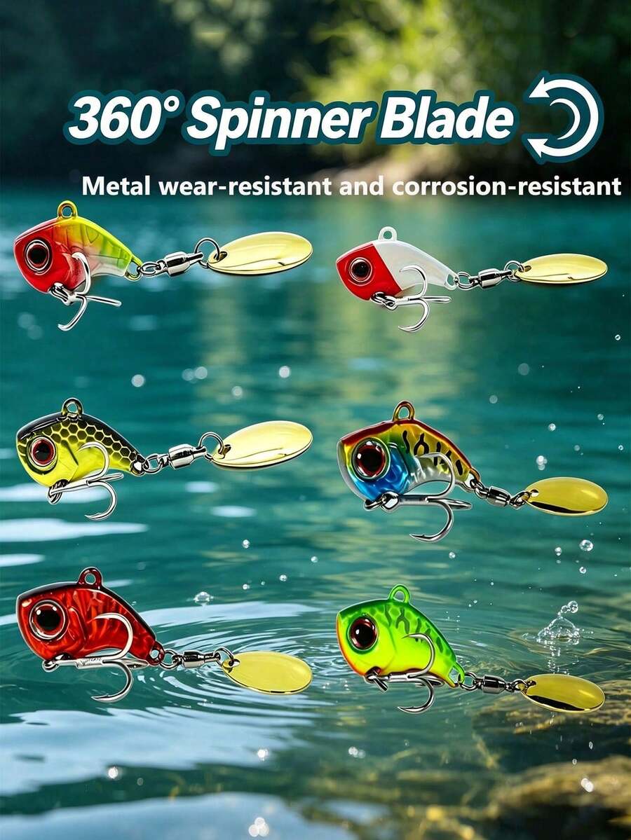 GOTURE 1pc Metal Sinking Hard VIB Lure With Treble Hook And Rotating Blade, Suitable For Freshwater And Saltwater - Multicolor - View 1