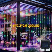 1 Pc Solar-Powered Curtain String Lights, With 100/200/300 LEDs, Suitable For Weddings And Outdoor Decorations. Made Of Plastic And Paired With A Movie Theme, Perfect For Christmas, Terraces, Gardens, And Other Settings - Solar Powered Curtain Lights - View 16