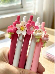 4pcs/Set Random Flower Pattern Retractable Ballpoint Pens, Multiple Designs, Simple Printed Pens, Suitable For Weddings, Parties, Daily Use, Gifts, Perfect Valentine's Day Gift For Friends And Family - A - View 1