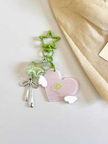 1pc Y2K Polka Dot Retro Angel Heart Pentagram Girly Keychain Pendant, Sweet-Cool-Spicy Individualistic Bag Accessory. - Multicolor - View 8