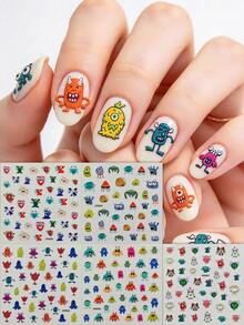 5pcs Embossed Cute Cartoon Monster Nail Stickers, 3D Colorful Funny Monster Self-Adhesive Nail Decals, Suitable For Theme Parties, Holiday Dress-Up, Nail Salon - Multicolor - View 12