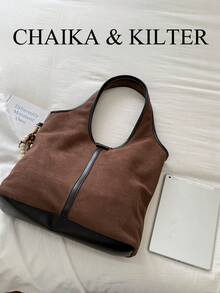 1pc Suede Fabric Shoulder Tote Bag, Suitable For Commuting, Shopping, Etc. (With Pendant) - Coffee - View 4