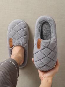Men's Thick Sole Fuzzy Closed Toe Slippers, Fluffy Soft Winter House & Outdoor Slippers - Grey - View 4