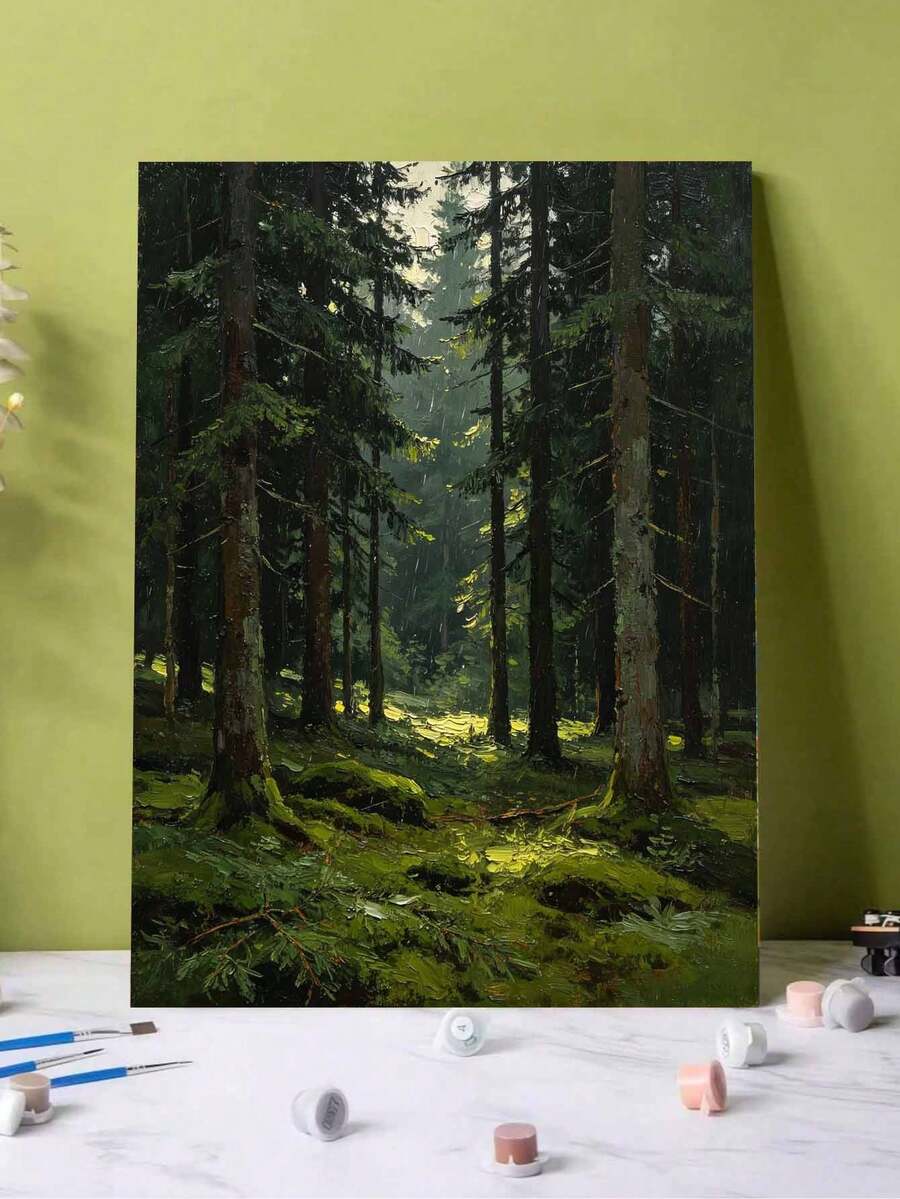 1pc Forest Scenery DIY Oil Painting By Numbers, Canvas Painting DIY Crafts, Adult Home Decoration, Holiday Gift.
