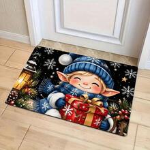 1pc New Christmas Best Seller - Daily Decoration - Holiday Decoration - Christmas - Cute Elf And Christmas Gift Floor Mat, Suitable For Living Room, Bedroom, Indoor - Machine Washable - Flannel Material, Delicate Texture, Comfortable To Skin, No Pilling, Easy Care, Odorless - Perfect For Home Decor, Room Decor, Living Room Rug, Bedroom Rug, Bathroom Rug, Kitchen Rug, Area Rug, Hotel Decor - Area Rug, All Season - Multicolor - View 1