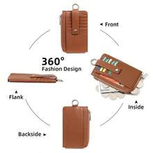 Dompet Kartu Gantungan Kunci Wanita, Dompet Rantai Kunci, Tempat Kartu PU Bertekstur, Tali Jepit, Banyak Slot Kartu, Kantong Koin Resleting, Dompet Mini Kompak - MultiWarna - View 4