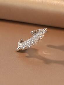 1pc Cool Punk Style Silver Plated Ear Cuff, Fully Pave High Transparency Shiny Cubic Zirconia, Sharp Rivet Design, Faux Piercing Jewelry, Women's Street Nightclub Party Personalized Accessory - Ear Cuff - View 4