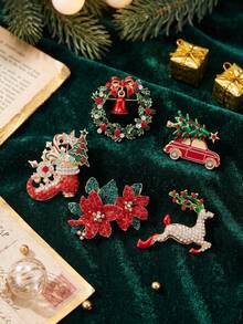 Christmas Rhinestones Brooches For Women Unisex Wear Creativity Holidays Pins Christmas Party Christmas Gift Decoration For Gift Box Christmas Tree - Christmas - View 2