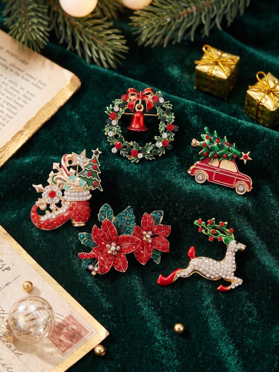 Christmas Rhinestones Brooches For Women Unisex Wear Creativity Holidays Pins Christmas Party Christmas Gift Decoration For Gift Box Christmas Tree