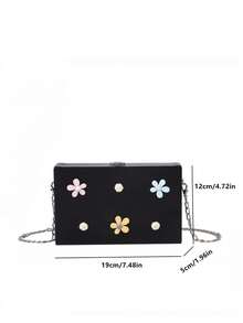 Solid Color PU Box Bag, Fashion Chain Asymmetrical 3D Flower Box Bag, Mini Crossbody Women's Small Square Bag, Small Flower Handbag - A - View 9