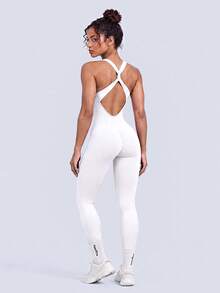 NcmRyu Women's 1pc Elastic Twisted Hollow Back Ribbed Yoga Sports Jumpsuit - White - View 7