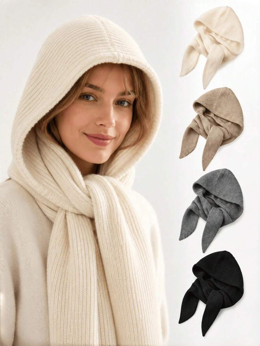 1pc Women's Warm Knitted Hat Scarf Headwear Neck Warmer, Autumn/Winter - Multicolor - View 1