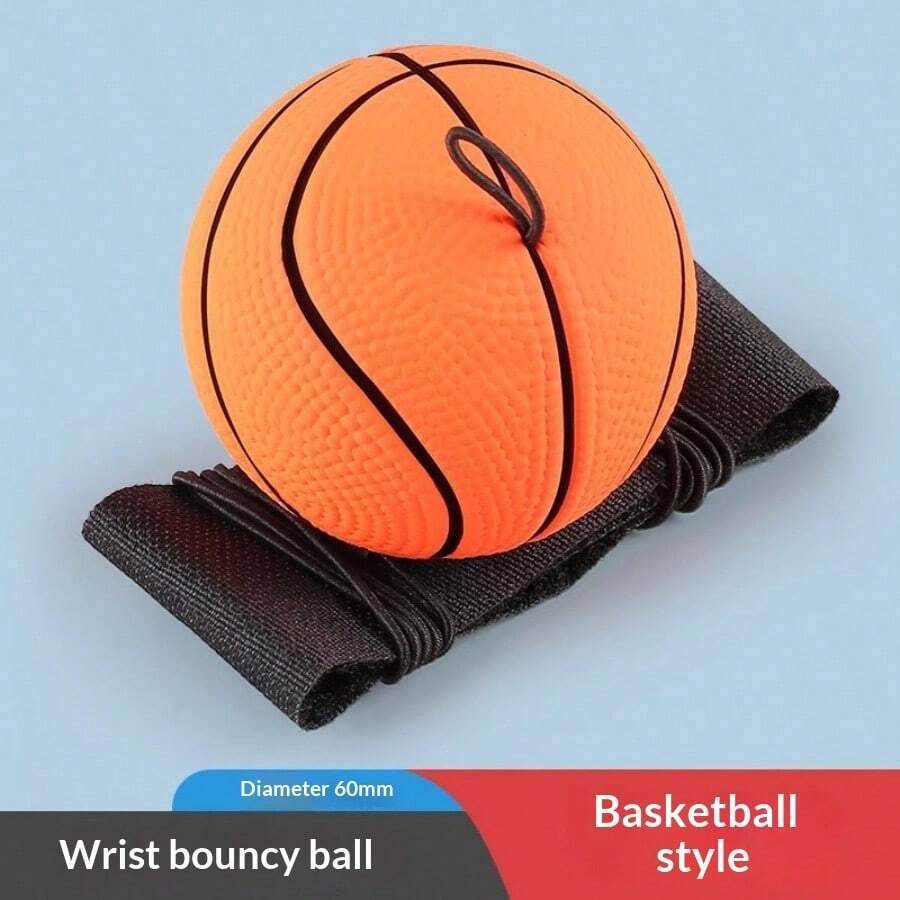 1pc Wrist Rebound Ball, 60mm Rubber Elastic Wrist Ball With Elastic Rope And Wrist Strap, Bouncing Sports Ball, Sports Reaction Training Toy, Durable Rubber Bouncing Toy, Suitable For Outdoor Leisure Stress Relief, Interactive Hand Exercise Toy - Multicolor - View 1