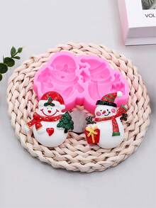 1pc Pink Liquid Silicone Material Silicone Mold Christmas Snowman Silicone Mold For Making Keychain Decor Hanging Ornament Decorative Patch Refrigerator Magnet Plaster Aromatherapy Patch - Christmas Snowman - View 8