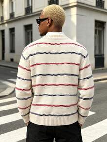 BLACKTOEXIT Men's Crew Neck Drop Shoulder Minimalist Commuter Casual Sweater, Autumn/Winter - Apricot - View 4