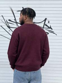 BLACKTOEXIT Men's Crew Neck Dropped Shoulder Minimalist Commute Casual Sweater Autumn/Winter - Burgundy - View 4