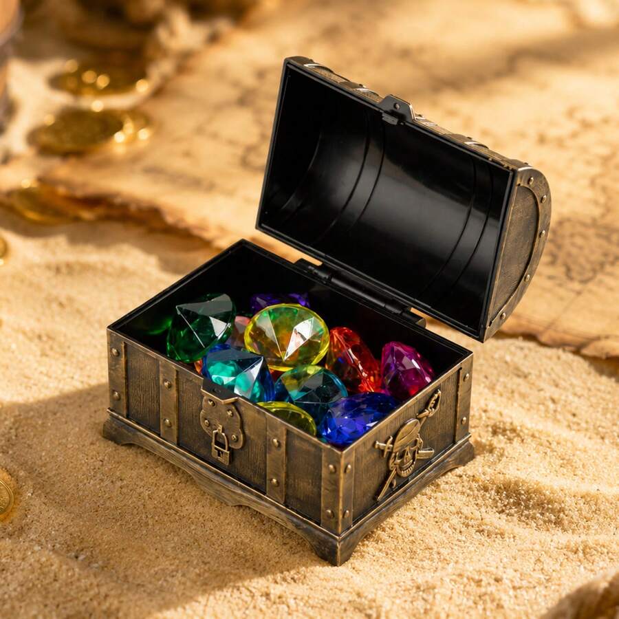 16PCS Colorful Pool Diving Gems With Treasure Chest - Gold - View 1
