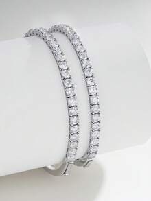 Besthing 1pc S925 Sterling Silver Classic Single Row Moissanite Tennis Bracelet Bangle For Women, Anniversary Date Holiday Gift Accessory - Silver - View 2