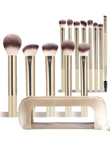 13pcs Long Handle Makeup Brushes With 3pcs Powder Puffs & Makeup Sponge, 1pc Storage Bag, Full Set Of Face & Eye Brushes, Beginner-Friendly Makeup Tool Kit - Multicolor - View 17