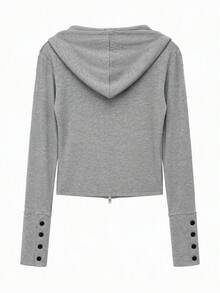 Short Cropped Waist Zipper Hoodie, Hot Girl Style Versatile Loose Fit Top Jacket - Grey - View 5