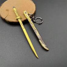 1pc Mini Sword Model Keychain, Vintage Dragon Engraved Katana Key Ring With Scabbard Fashion Metal Sword Pendant Backpack Charm Men's Collectible Gift - Multicolor - View 5