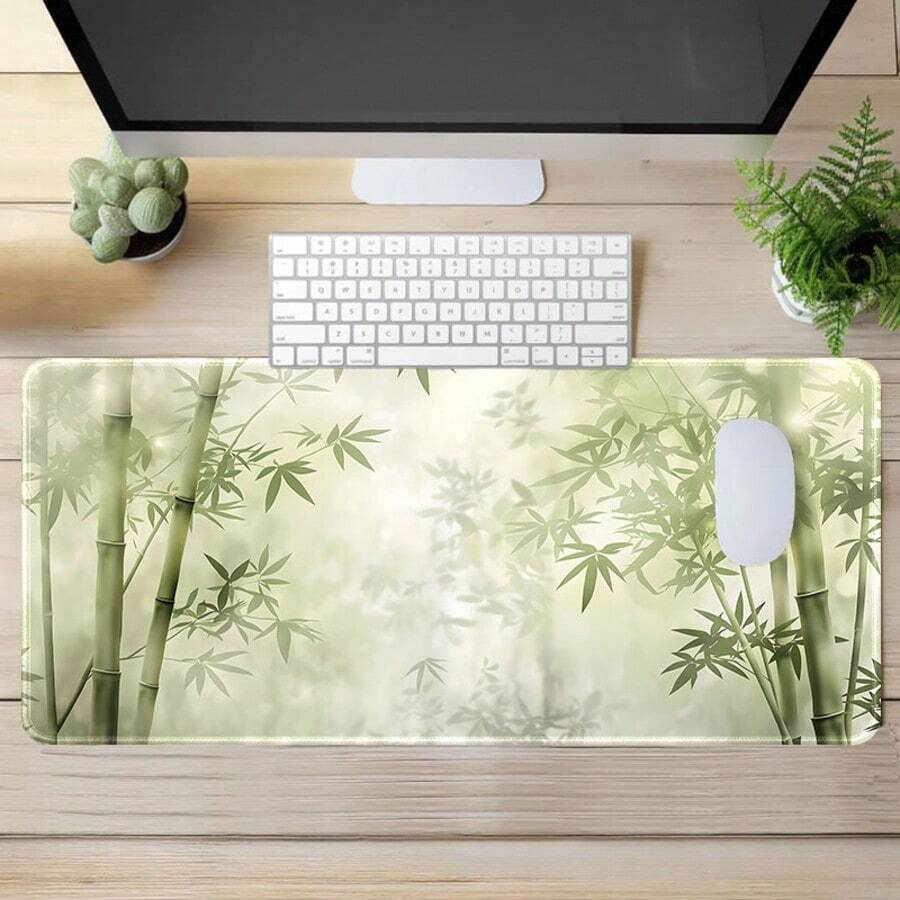 1 buah Alas Mouse Gaming Minimalis Alami Motif Hutan Bambu Hijau Segar Ukuran Ekstra Besar, Alas Karet Anti Selip, Permukaan Kain Lembut Berjahit, Alas Meja Ukuran Besar, Cocok Untuk Kantor, Rumah, Bermain Game, Belajar, Hadiah Sempurna Untuk Teman, Remaja, Gamer - View 1